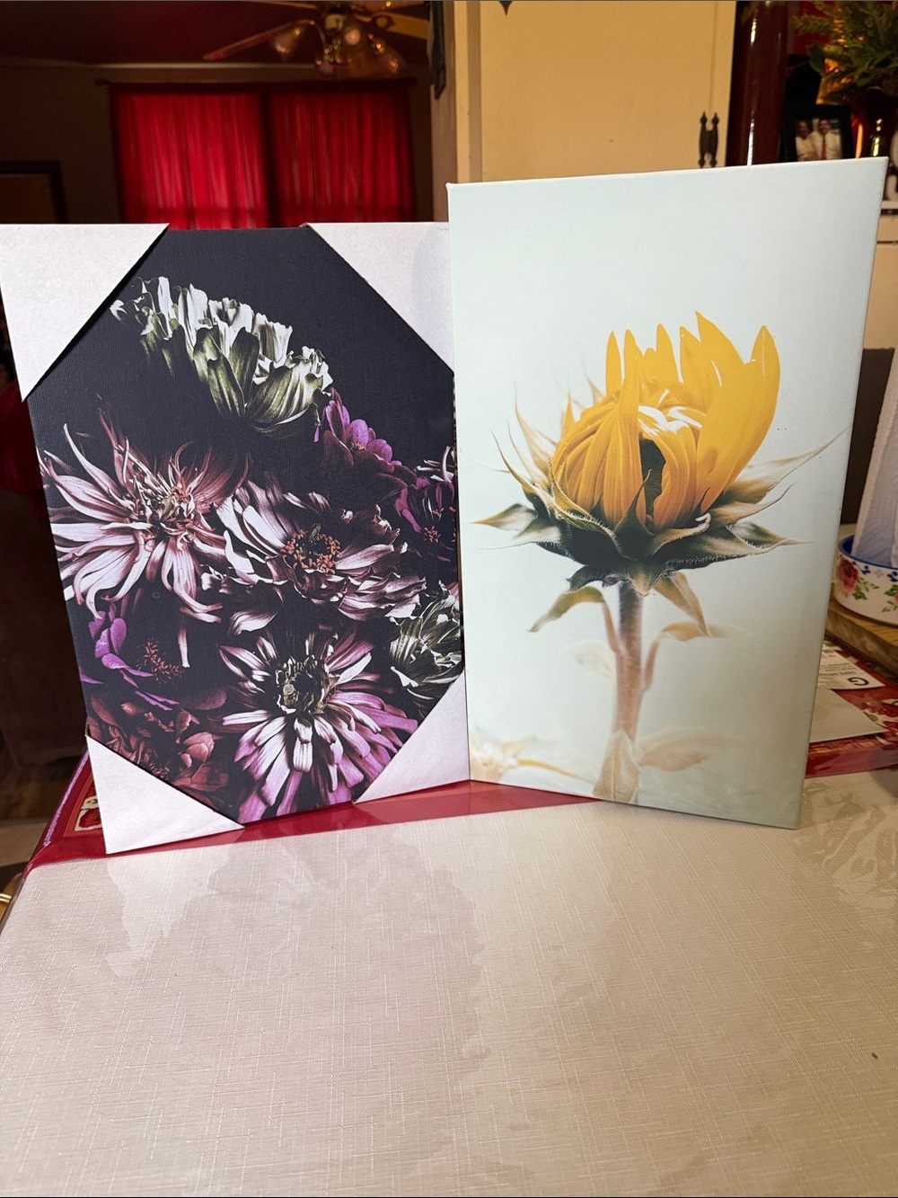 NWOT Floral Canvas Wall Art Set - Yellow & Purple Botanical Prints